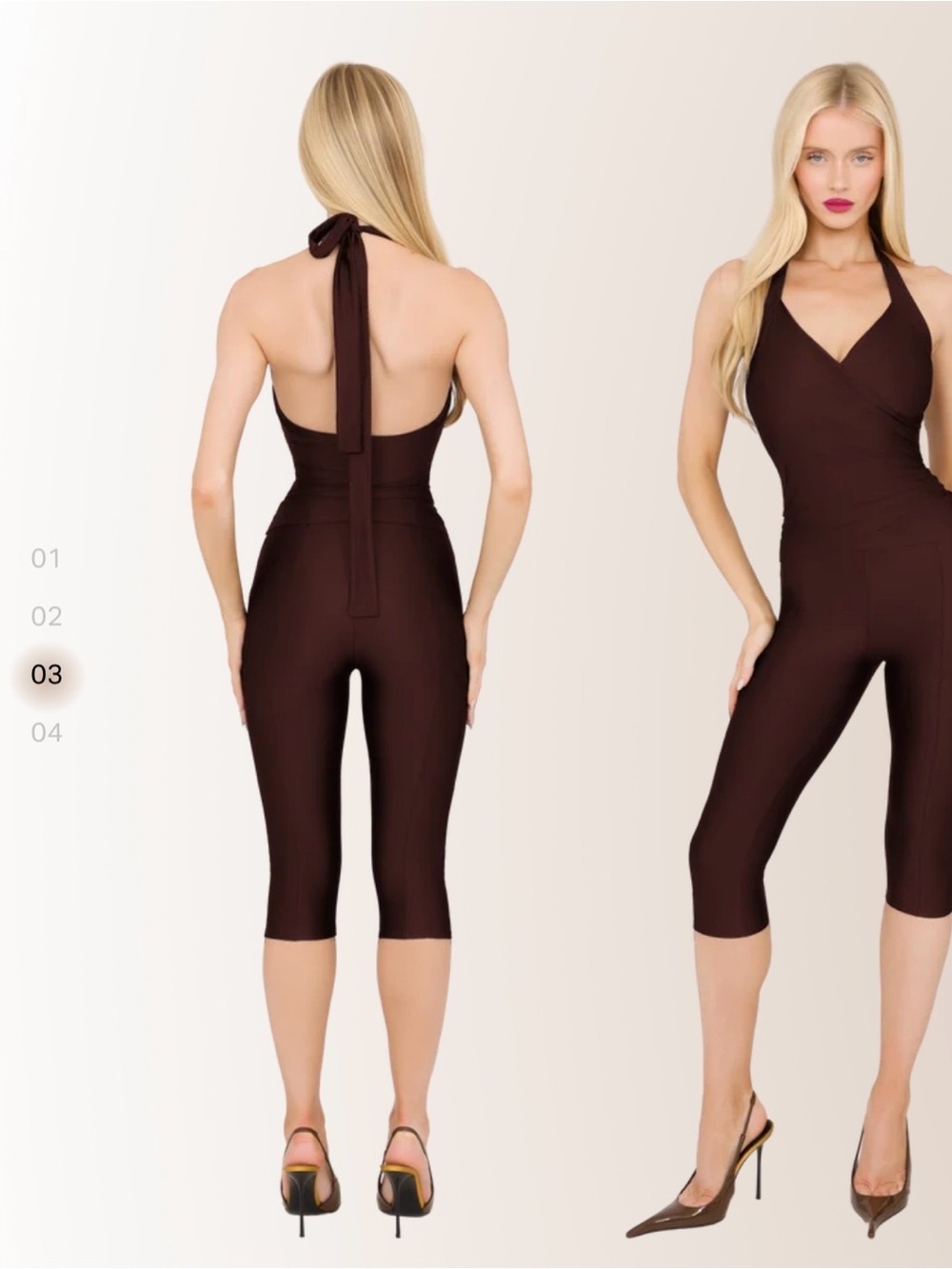 COUCOO LANAI HALTER TOP AND CAPRI- in Dark Brown